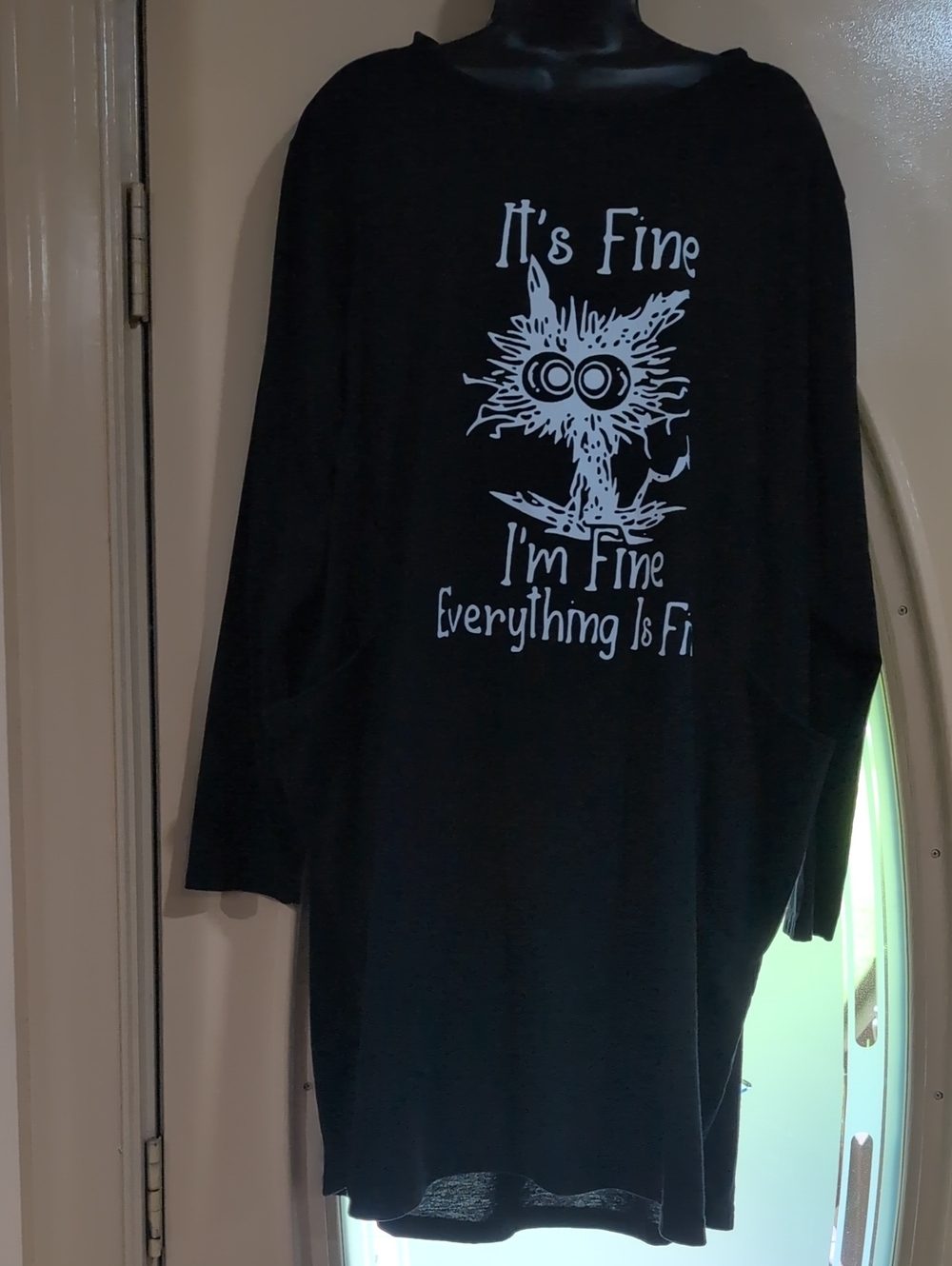 Black Graphic Long Sleeve Tunic - "It's Fine" Print 3xl